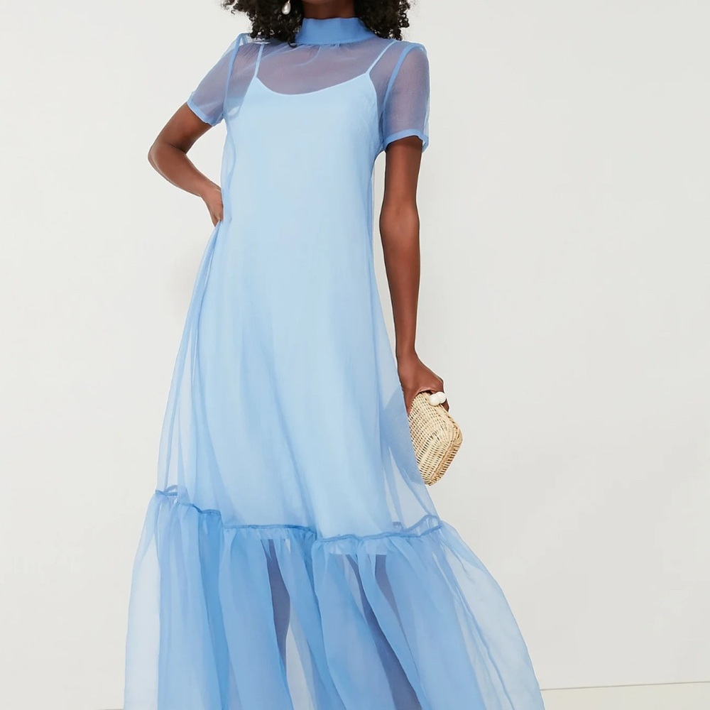 STAUD Light Blue Sheer Maxi Dress